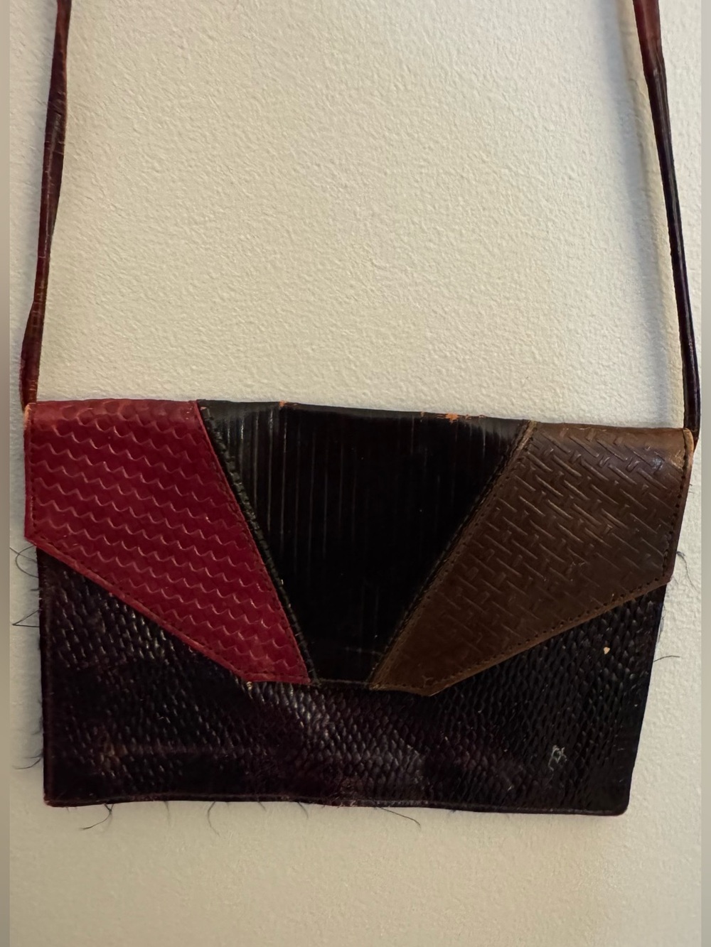 Vintage Genuine Leather Patchwork Crossbody Purse Boho Made in India